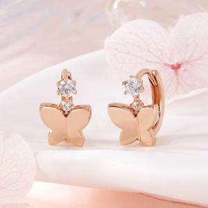 [비앤비골드] 14K 나비 커브 큐빅 더블볼 원터치 귀걸이 한쌍 PNE42419