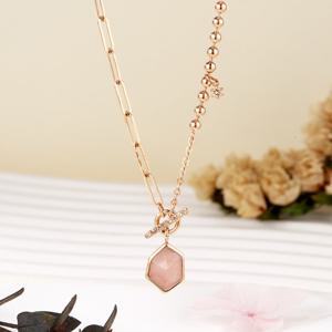 [비앤비골드] 14K 로즈쿼츠 토글바 언발 체인 목걸이 SNN42390