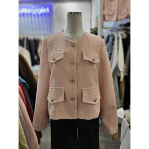 밸리걸 세이브존01 포켓 포인트 노카라 펄 핑크 트위드 자켓 129230-1