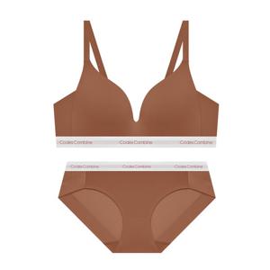 쉘론 트라이앵글 퓨징 노와이어 브라 햄팬티 세트_시나몬