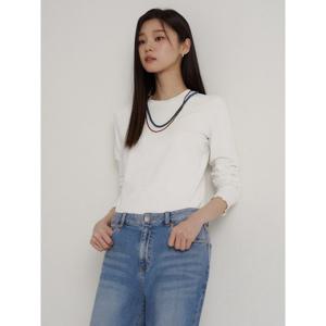 [빈폴레이디스] 러플 디테일 라운드 티셔츠  아이보리 (BF6241C900)