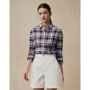 헤지스 여성 25SS 스테디셀러린넨100%네이비 체크 7부 셔츠 WSSH5B304N2