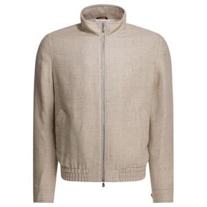 브루넬로 쿠치넬리 스탠드 칼라 실크 리넨 울 블렌디드 홉색 블루