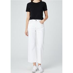 [뱅뱅]여성 인밴드 화이트 크롭 와이드 스판 청바지 (NQM163)