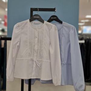 뱅뱅 HC21 여성 핀턱레이스 라운드넥 블라우스 NSM102