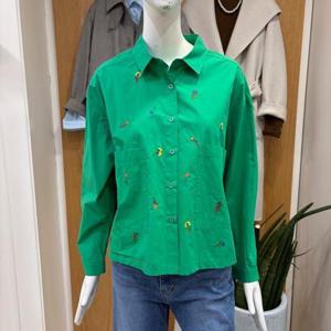 클리지 DP01 그린 프린팅 핀턱 셔츠 입니다 CQ3WBL14