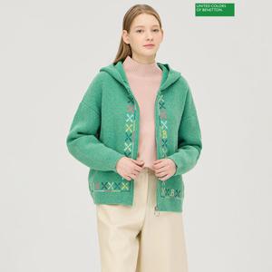 베네통 단작 자수 후드 집업 니트 가디건 BAKC07511
