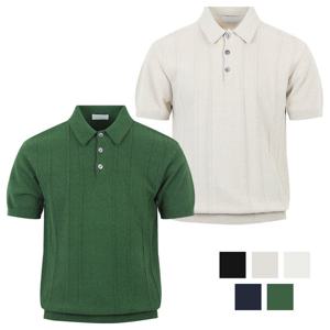 남자 로프 레귤러 카라넥 부클 반팔 니트 AT-KNH-Q034-회베이지