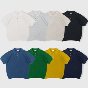 남자 피넛 버튼 카라넥 스카시 반팔 니트 AT-KNH-Q013-네이비