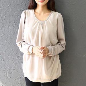 [강물처럼]빅사이즈사랑해요 w072L209 진주 쉬폰 셔링 블라우스