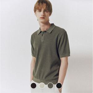 [지오다노]남성 여름 코튼/폴리 립 스티치 폴로넥 카라 반팔 니트 스웨터 056511