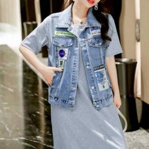 [옷은날개] LF2753 청조끼 남녀공용 루즈핏 데님조끼 와펜장식