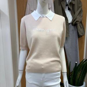 클리지 DP01 레터링 카라 반팔 니트 CQ3WKT17