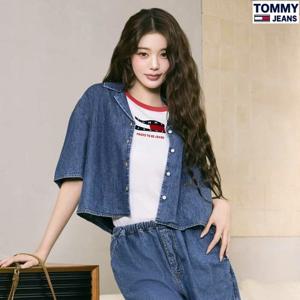 [26SS 장원영PICK]타미진스 여성 오버핏 크롭 샴브레이 반팔 데님셔츠 T32G1NSH01TWT1-B