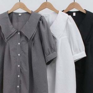 블라우스 여성큰옷 307N080S 퍼프 더블 빅사이즈 카라