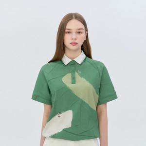 헤지스골프  옐로우그린 여성 붓터치 프린트 캡슐 블루종(HWTS6B252L2)