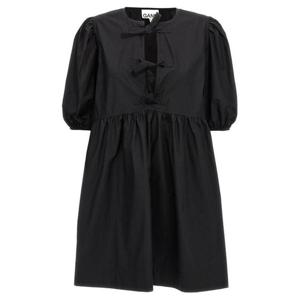 라프리마 가니 블랙 코튼 포플린 타이 스트링 미니 원피스 드레스 F9005 099