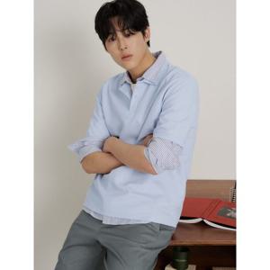 [빈폴멘] 레이어드넥 텍스처 반소매 티셔츠  스카이 블루 (BC6342C36Q)