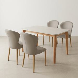 스코나 클라시 포세린 세라믹 원목 1200 4인 식탁 세트(가죽의자4개)