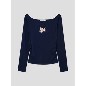 (356341SMDR) [에잇세컨즈] 그래픽 오프숄더 티셔츠  네이비