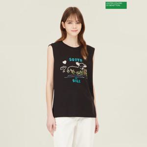 베네통 자수 슬리브리스 티셔츠 BATS64531