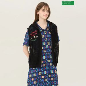 베네통 메쉬 후드 니트 집업 베스트 BAKV53531