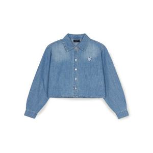 M MLB바지 GQC 3FDRV0151-50BLL 여성 바시티 로고 크롭 데님셔츠 뉴욕양키스