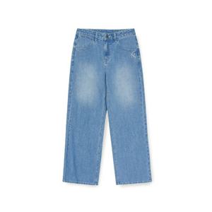 M MLB바지 GQC 3FDPV0151-50BLL 여성 바시티 로고 와이드 데님팬츠 뉴욕양키스