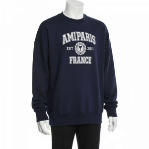 아미 파리스 로고 패치 남성 라운드 맨투맨 나우틱 블루 USW008.747 491