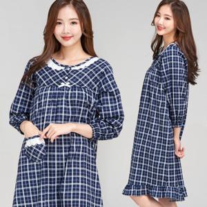 이라인 국산 트윌 순면 윈저 긴팔원피스 여성잠옷 파자마 홈웨어