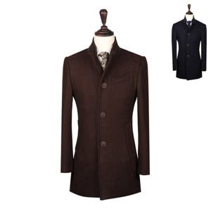 겨울 남성 배색카라 안감퀄팅 모직 싱글 하프 코트