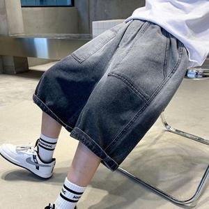 [다미주니어]그레이워싱5부데님팬츠 남아청반바지 통팬츠 블랙진반바지 초등면반바지 주니어 여름공용