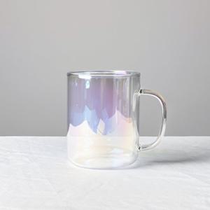 홈카페 오로라 내열 유리컵 홀로그램 숏 머그컵 430ml