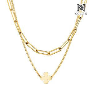 골드앤 18K 메리클로버 클립체인 두줄 목걸이