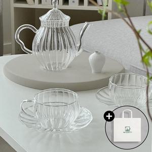 [내열유리]니코트 플리츠 티팟+ 커피잔 선물세트