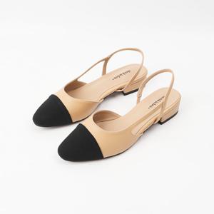 [신난다슈]여성 슬링백힐 3cm 슬링백 구두 플랫 펌프스 단화 투톤 낮은굽 SKE242814베이지