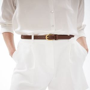 [헤지스] 브라운 골드버클 소가죽 여성 벨트 24mm  [HJBE5E406W3]