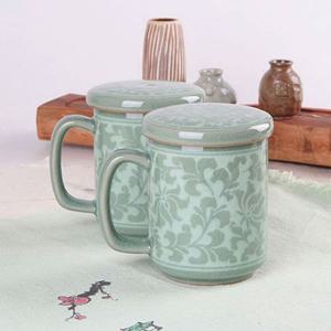 청자 백당초 머그다기세트 (2인구성) 300ml 선물용다기세트 찻잔세트 고급다기 도자기다기세트 예쁜다기세