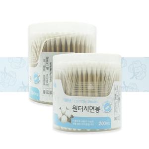 TK 원터치 원형면봉 200p 대용량 우드스틱 위생 귀세정 케이스형 귀지제거
