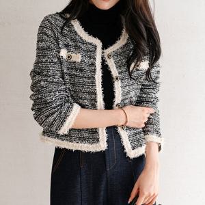 [한정수량] [모리스커밍홈] 배색라인 트위드 니트 자켓_M2509JK614C