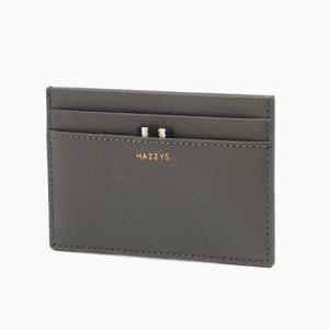 [헤지스ACC] 그레이 로고프린트 소가죽 카드지갑 HJHO5F501G2