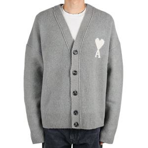 아미 25FW 남성 빅 하트로고 울 가디건 그레이 UKC365 KN0135 058