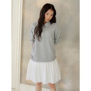 [올리브데올리브] 카라 티셔츠 레이어드 플레어 원피스 OE6SO254 OE6SO254