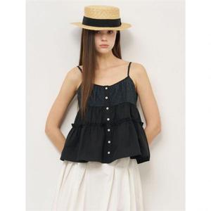 제너럴아이디어 셔링 버튼 슬리브리스 블라우스 [BLACK] WBE2L03527 383827