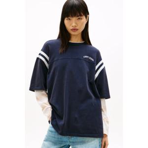 [타미힐피거데님] 타미진 여성 오버사이즈 바시티 반팔 티셔츠T32G1TTO42TWT1 T32G1TTO42TWT1