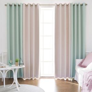 까르데코 디망쉬솔리드 암막커튼4장세트 민트+B핑크