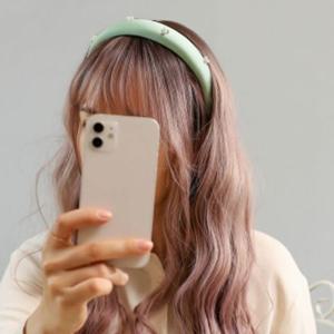 새틴헤어밴드 엔젤슈슈새틴진주볼륨헤어밴드민트머리띠 진주헤어