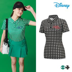 [디즈니골프] 여성 체크 캐릭터 반팔 카라 티셔츠 DO2LTS034