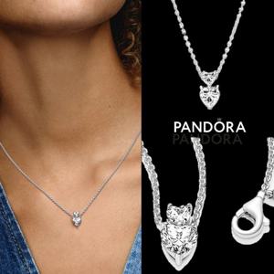 판도라 391229C01 더블 하트 펜던트 스파클링 콜리어 목걸이