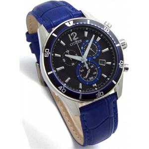 시티즌 에코 드라이브 크로노그래프 천연 가죽 벨트 블루 VO10-6741F
